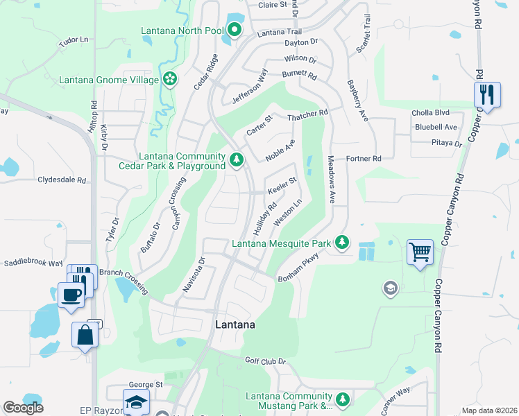 map of restaurants, bars, coffee shops, grocery stores, and more near 8250 Holliday Road in Lantana