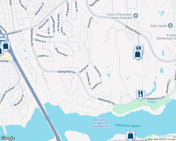 map of restaurants, bars, coffee shops, grocery stores, and more near 1312 Corvidae Street in Carlsbad