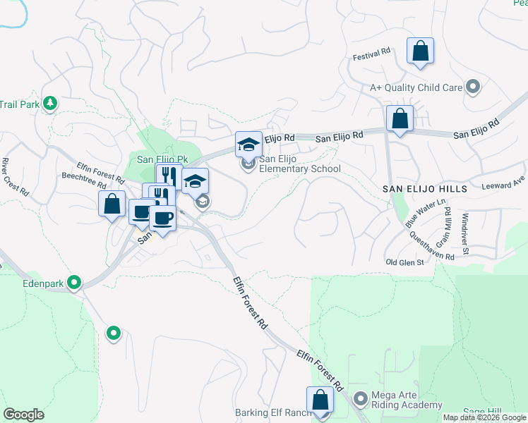 map of restaurants, bars, coffee shops, grocery stores, and more near 1121 Calistoga Way in San Marcos