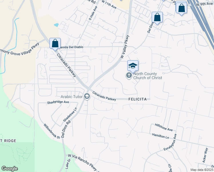 map of restaurants, bars, coffee shops, grocery stores, and more near 2010 Palsero Avenue in Escondido