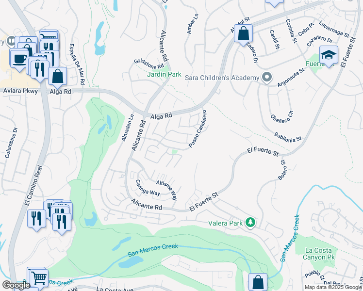 map of restaurants, bars, coffee shops, grocery stores, and more near 2363 Terraza Ribera in Carlsbad