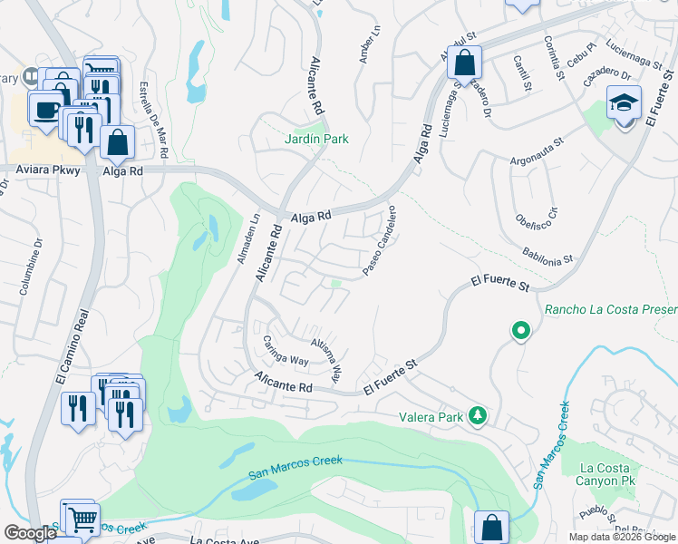 map of restaurants, bars, coffee shops, grocery stores, and more near 2361 Terraza Goya in Carlsbad