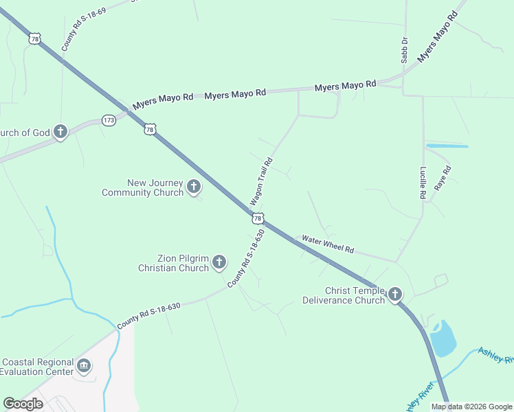 map of restaurants, bars, coffee shops, grocery stores, and more near 214 Wagon Trail Road in Ridgeville