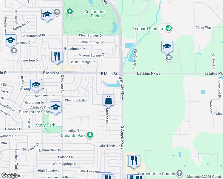 map of restaurants, bars, coffee shops, grocery stores, and more near 1810 Summer Glen Court in Allen