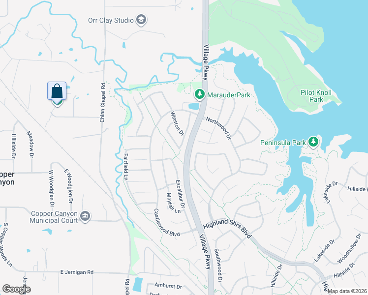 map of restaurants, bars, coffee shops, grocery stores, and more near 944 Excalibur Drive in Highland Village