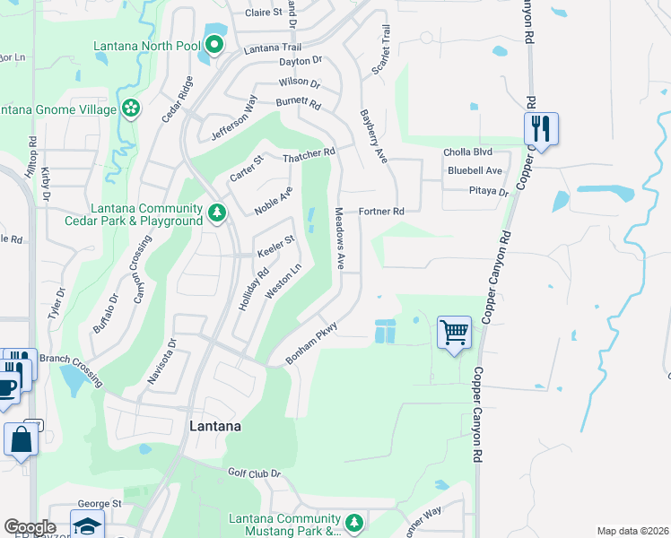 map of restaurants, bars, coffee shops, grocery stores, and more near 1441 Bonham Parkway in Argyle