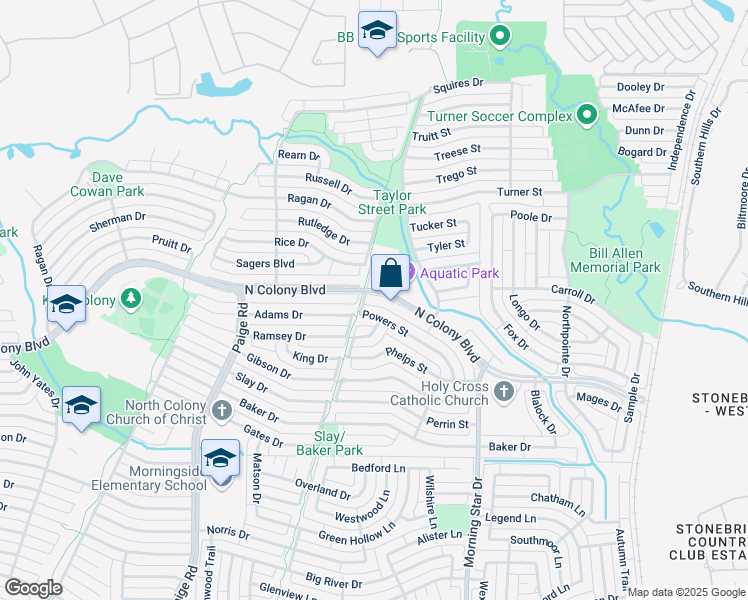 map of restaurants, bars, coffee shops, grocery stores, and more near 5568 North Colony Boulevard in The Colony