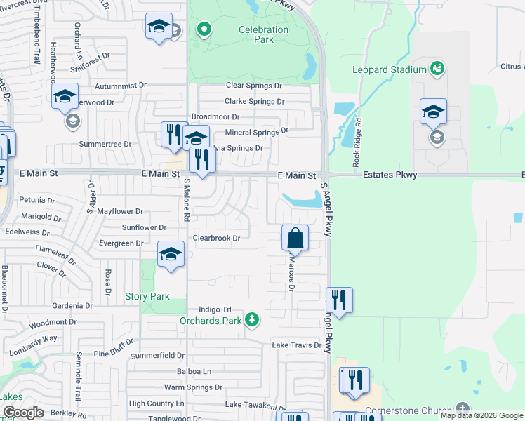 map of restaurants, bars, coffee shops, grocery stores, and more near 110 Arbor Ridge Drive in Allen