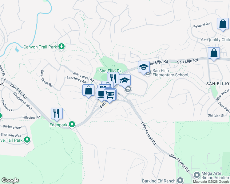 map of restaurants, bars, coffee shops, grocery stores, and more near 1229 San Elijo Road South in San Marcos