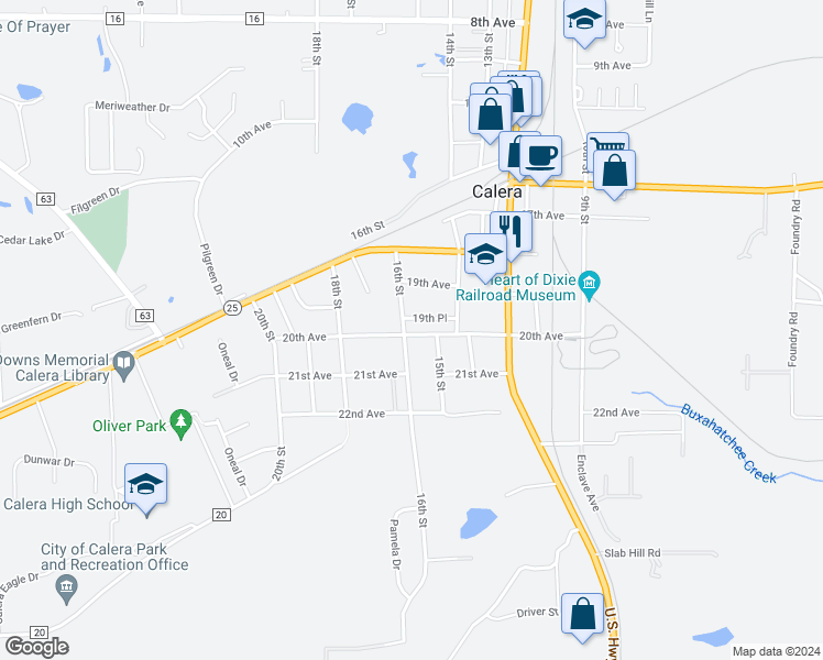 map of restaurants, bars, coffee shops, grocery stores, and more near 1556 20th Avenue in Calera