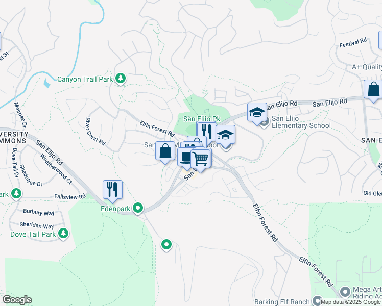 map of restaurants, bars, coffee shops, grocery stores, and more near 1276 San Elijo Road in San Marcos