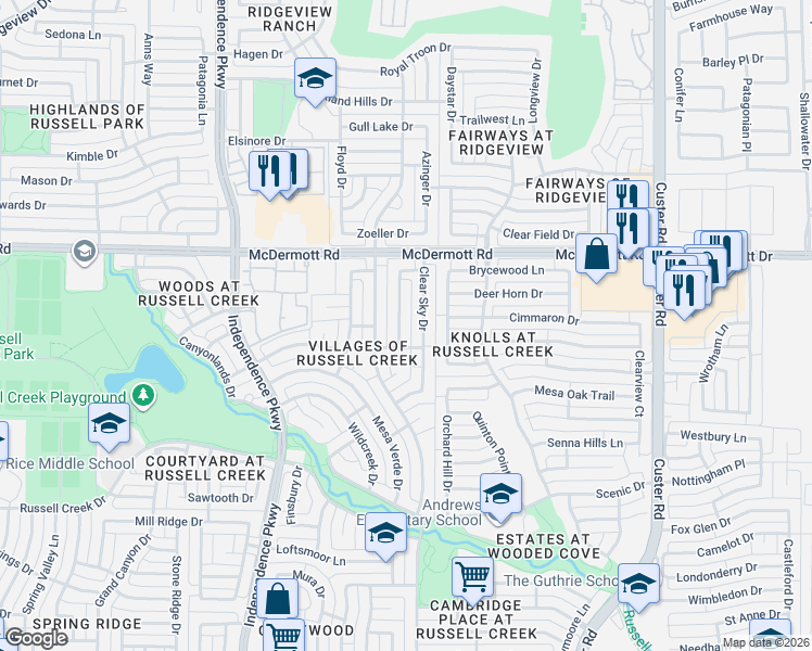 map of restaurants, bars, coffee shops, grocery stores, and more near 8825 Smokey Drive in Plano