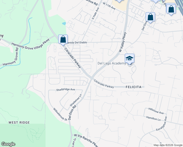 map of restaurants, bars, coffee shops, grocery stores, and more near 1754 South Mammoth Place in Escondido