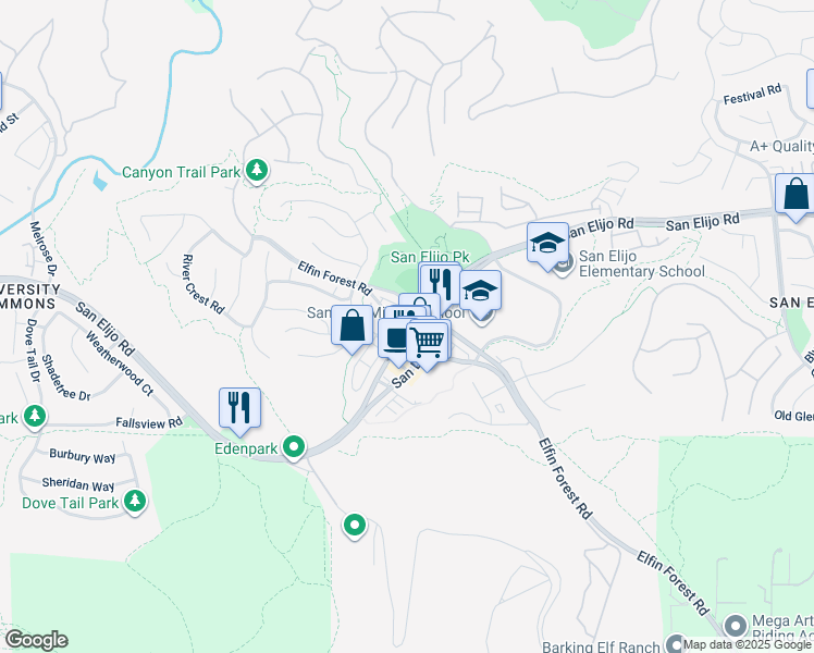 map of restaurants, bars, coffee shops, grocery stores, and more near 1276 San Elijo Road in San Marcos