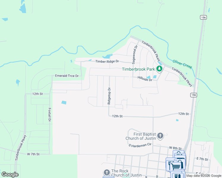 map of restaurants, bars, coffee shops, grocery stores, and more near 1029 Ridgetop Drive in Justin