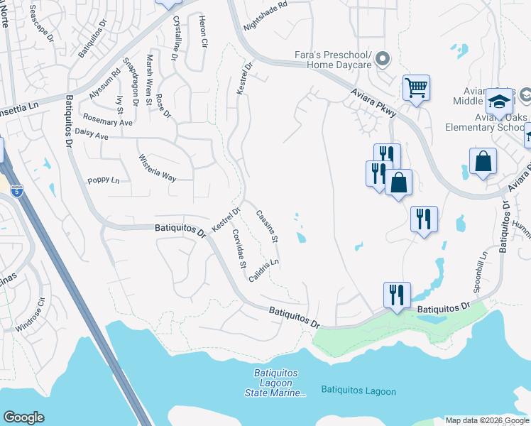 map of restaurants, bars, coffee shops, grocery stores, and more near 1332 Cassins Street in Carlsbad