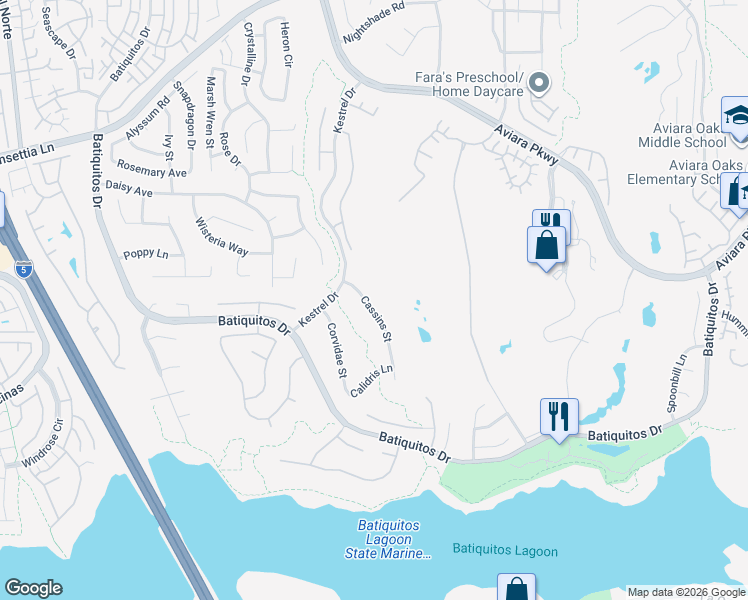 map of restaurants, bars, coffee shops, grocery stores, and more near 1332 Cassins Street in Carlsbad
