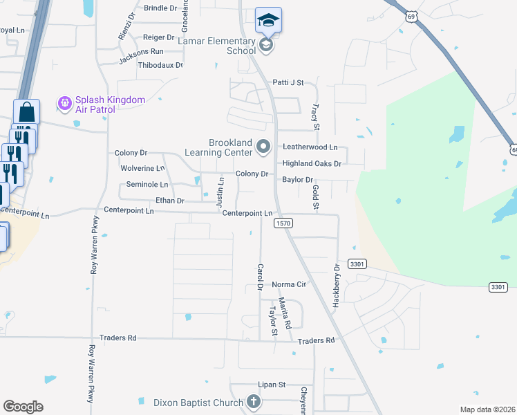 map of restaurants, bars, coffee shops, grocery stores, and more near 6910 Jack Finney Boulevard in Greenville