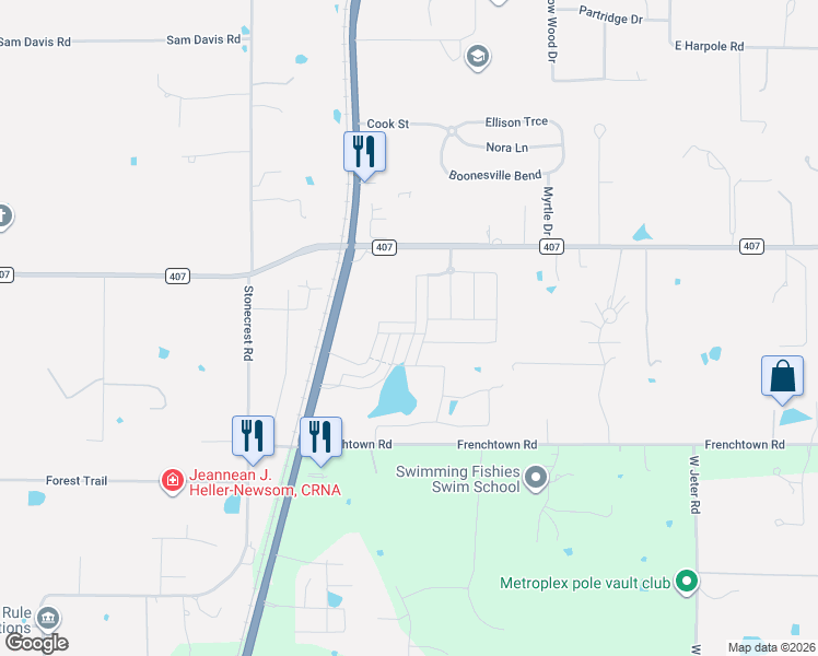 map of restaurants, bars, coffee shops, grocery stores, and more near 625 Artesian Drive in Argyle