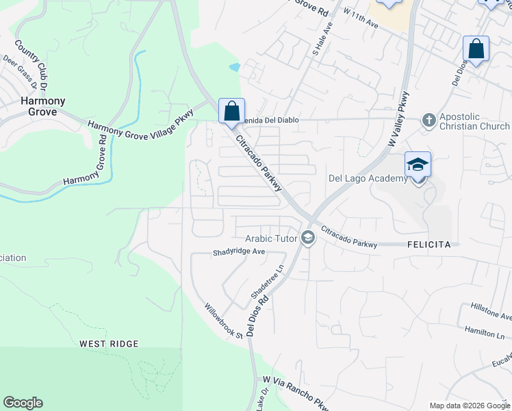 map of restaurants, bars, coffee shops, grocery stores, and more near 2100-2148 Johnston Rd in Escondido