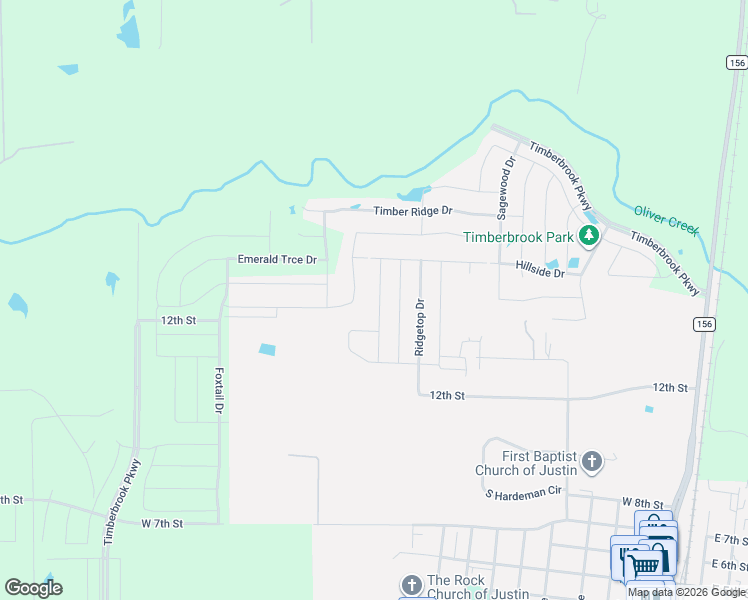 map of restaurants, bars, coffee shops, grocery stores, and more near 1025 Summit Drive in Justin