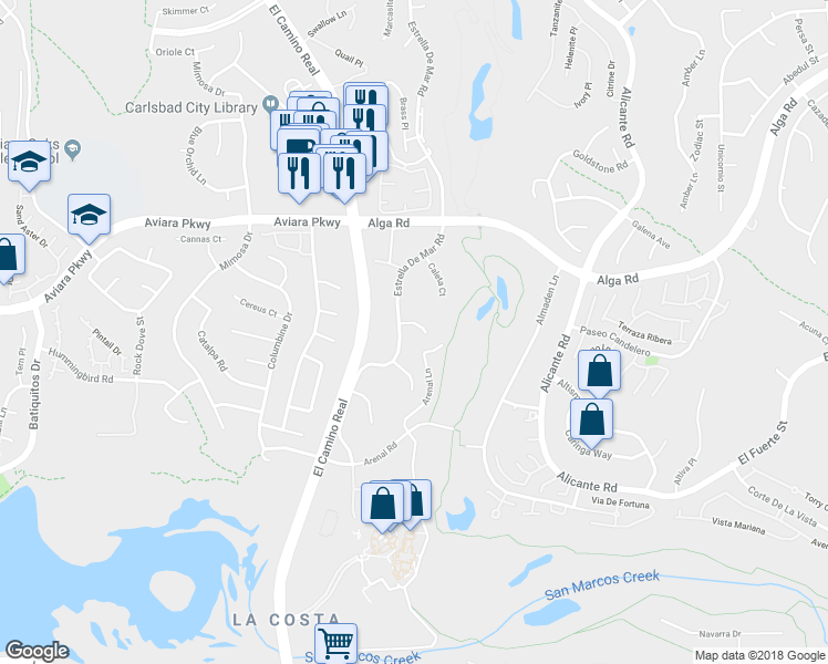 map of restaurants, bars, coffee shops, grocery stores, and more near 2017 Caracol Court in Carlsbad