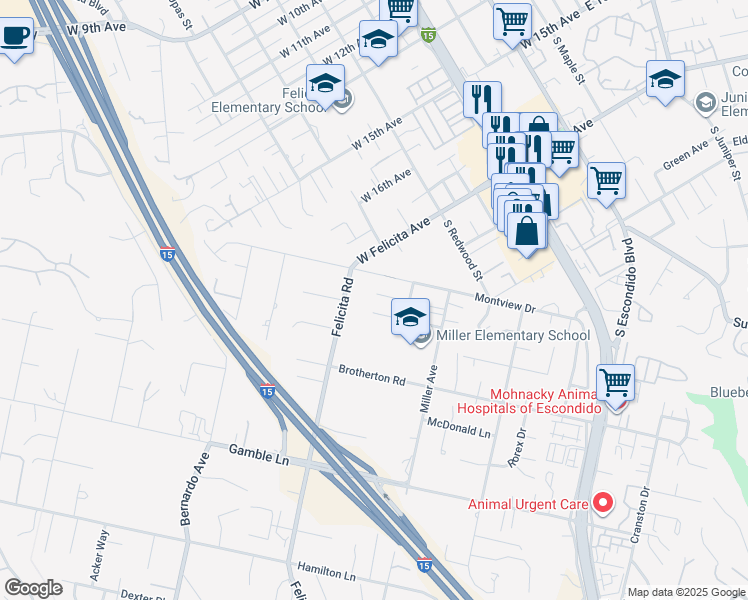 map of restaurants, bars, coffee shops, grocery stores, and more near 851 Casa De Oro Place in Escondido