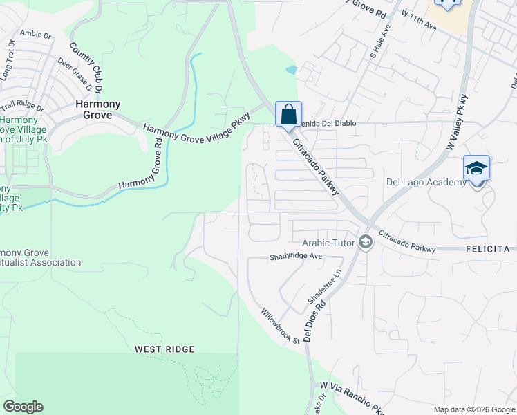 map of restaurants, bars, coffee shops, grocery stores, and more near 2171 Gibraltar Glen in Escondido
