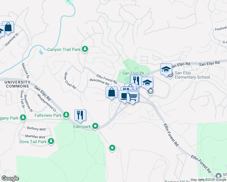 map of restaurants, bars, coffee shops, grocery stores, and more near 1649 Archer Road in San Marcos