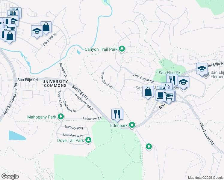 map of restaurants, bars, coffee shops, grocery stores, and more near 1413 River Crest Road in San Marcos