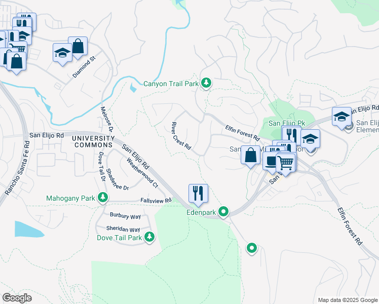map of restaurants, bars, coffee shops, grocery stores, and more near 1413 River Crest Road in San Marcos
