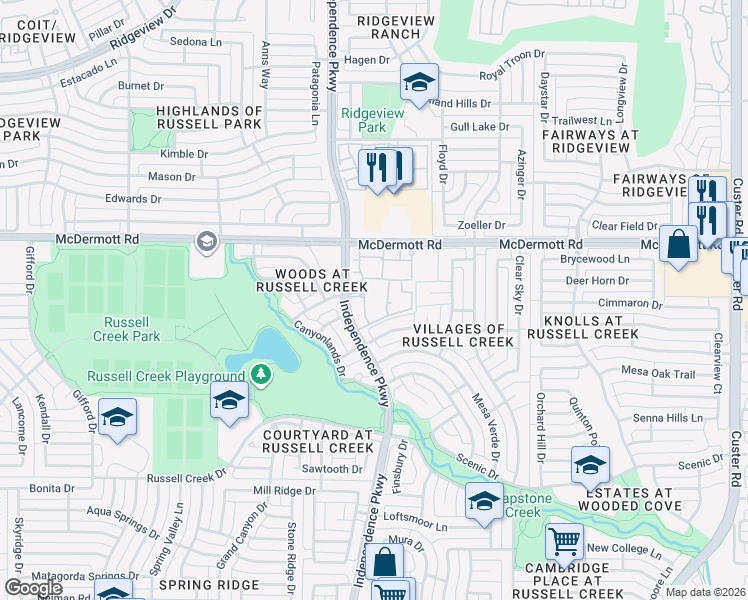 map of restaurants, bars, coffee shops, grocery stores, and more near in Plano
