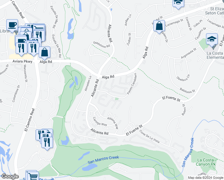 map of restaurants, bars, coffee shops, grocery stores, and more near 2324 Terraza Ribera in Carlsbad