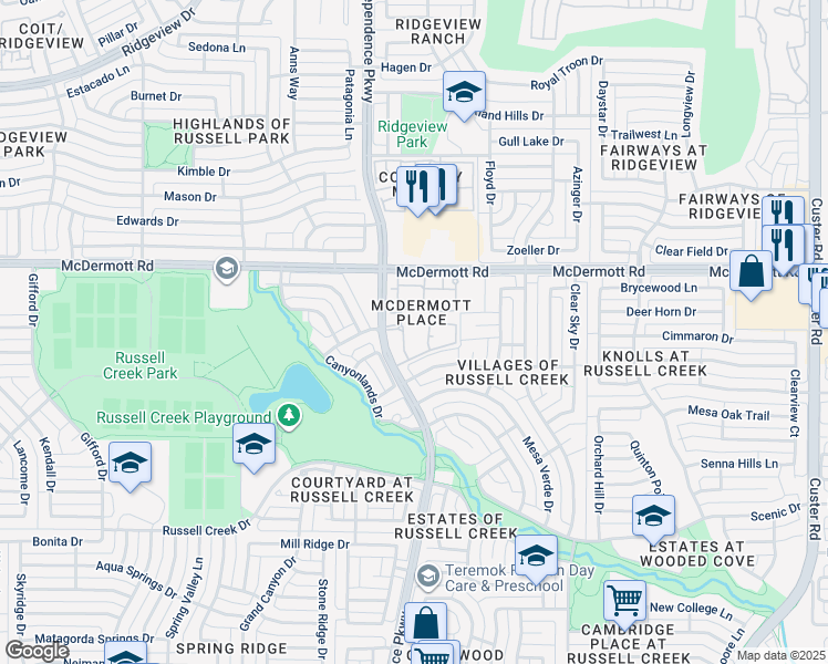 map of restaurants, bars, coffee shops, grocery stores, and more near in Plano