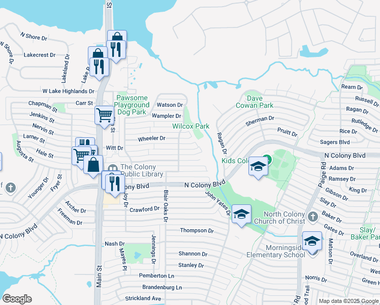 map of restaurants, bars, coffee shops, grocery stores, and more near 5017 Watkins Circle in The Colony