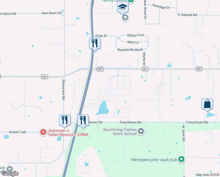 map of restaurants, bars, coffee shops, grocery stores, and more near 625 Artesian Drive in Argyle