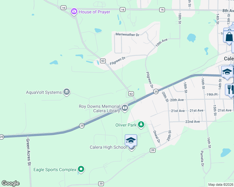 map of restaurants, bars, coffee shops, grocery stores, and more near 81 Powerline Road in Calera