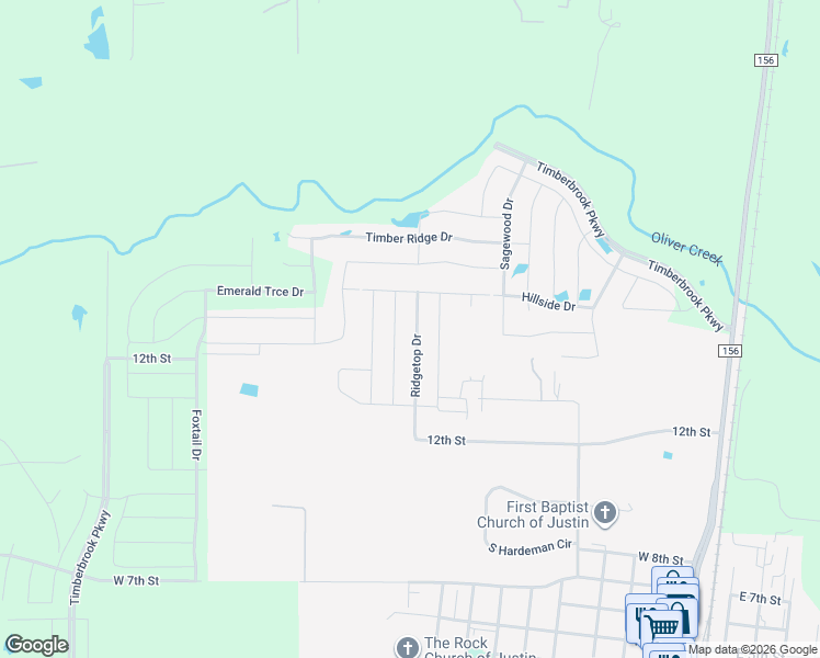 map of restaurants, bars, coffee shops, grocery stores, and more near 1029 Ridgetop Drive in Justin