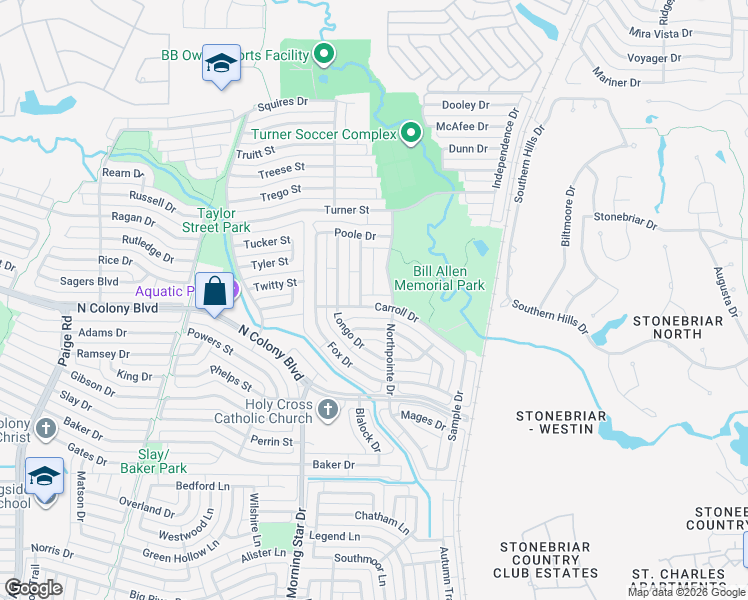 map of restaurants, bars, coffee shops, grocery stores, and more near 5820 Carroll Drive in The Colony