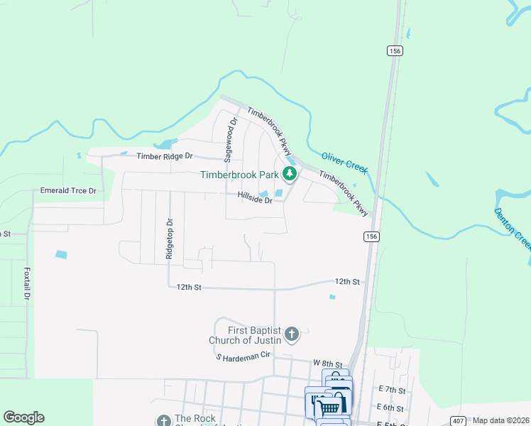 map of restaurants, bars, coffee shops, grocery stores, and more near 510 Ranchwood Drive in Justin
