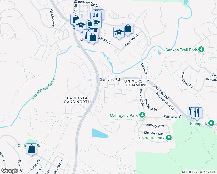 map of restaurants, bars, coffee shops, grocery stores, and more near 2181 Cosmo Way in San Marcos