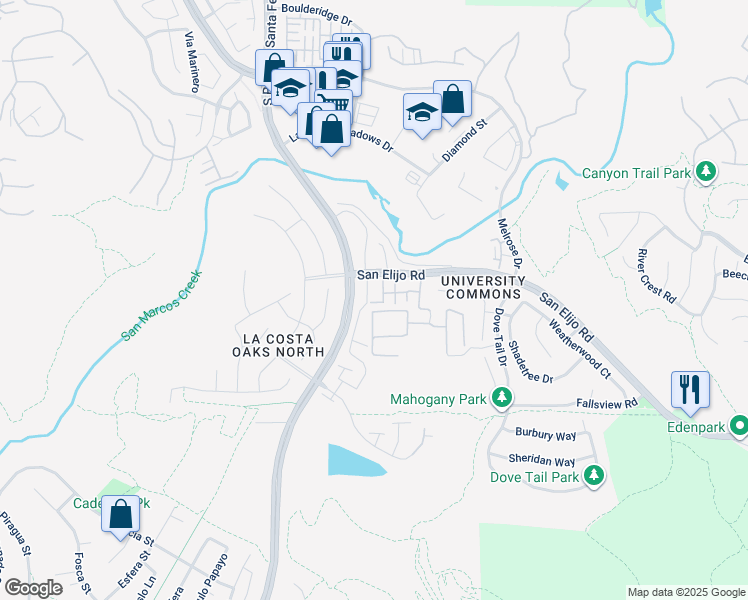 map of restaurants, bars, coffee shops, grocery stores, and more near 2241 Indus Way in San Marcos
