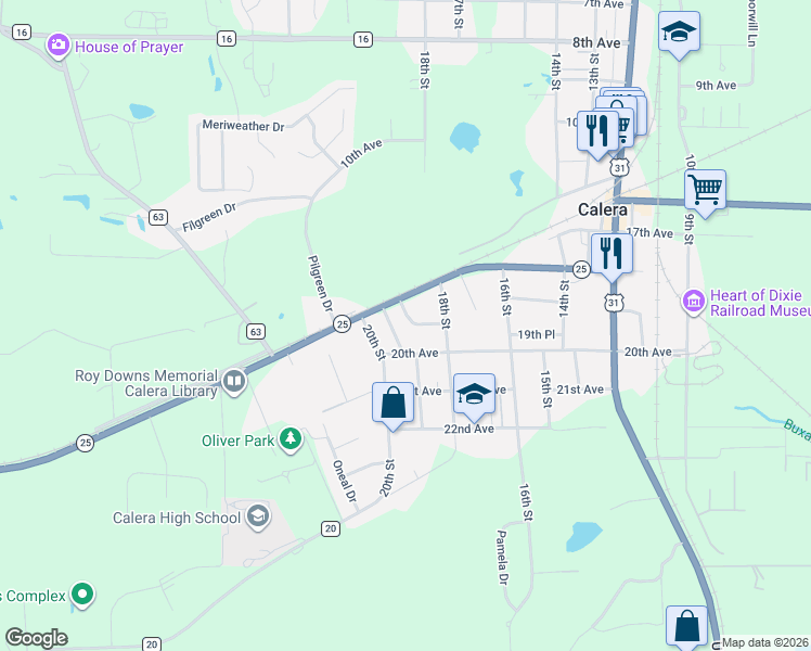 map of restaurants, bars, coffee shops, grocery stores, and more near 1848 Deborah Drive in Calera