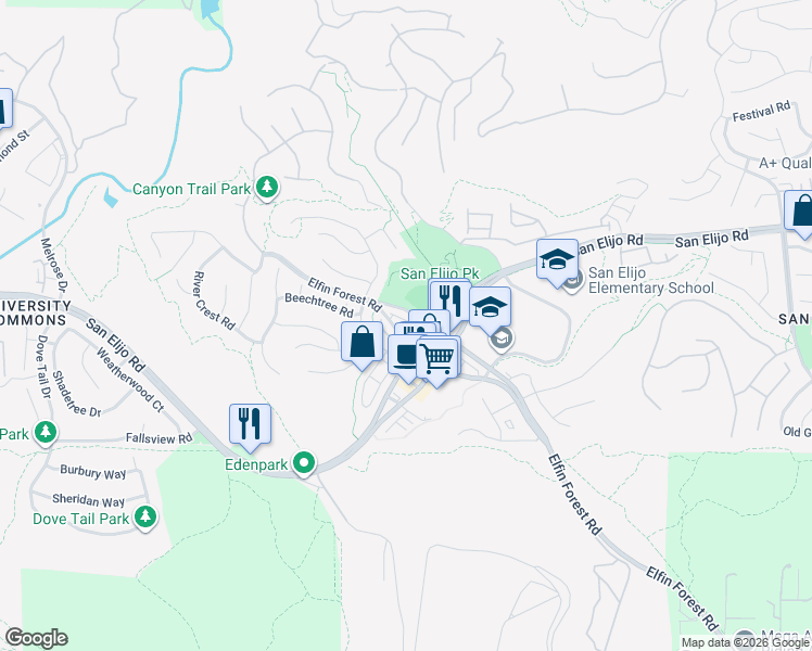 map of restaurants, bars, coffee shops, grocery stores, and more near 1248 San Elijo Road in San Marcos