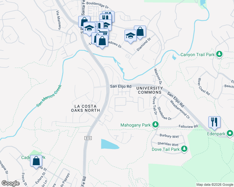 map of restaurants, bars, coffee shops, grocery stores, and more near 2223 Indus Way in San Marcos