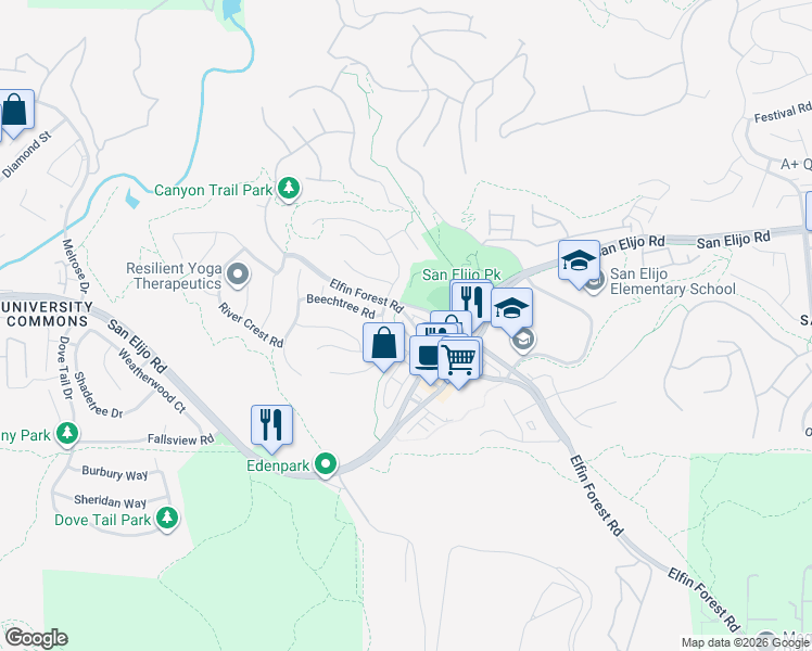 map of restaurants, bars, coffee shops, grocery stores, and more near 1113 Goddard Street in San Marcos
