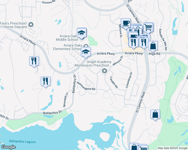 map of restaurants, bars, coffee shops, grocery stores, and more near 1736 Blackbird Circle in Carlsbad