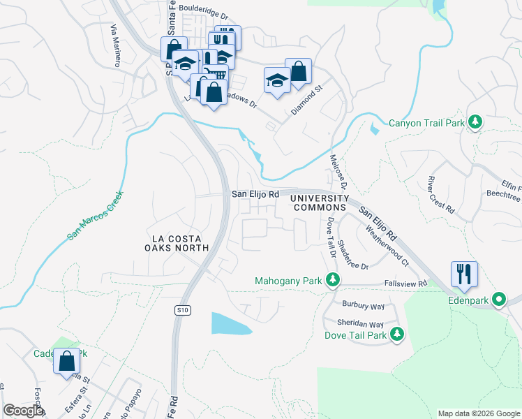 map of restaurants, bars, coffee shops, grocery stores, and more near 2125 Cosmo Way in San Marcos