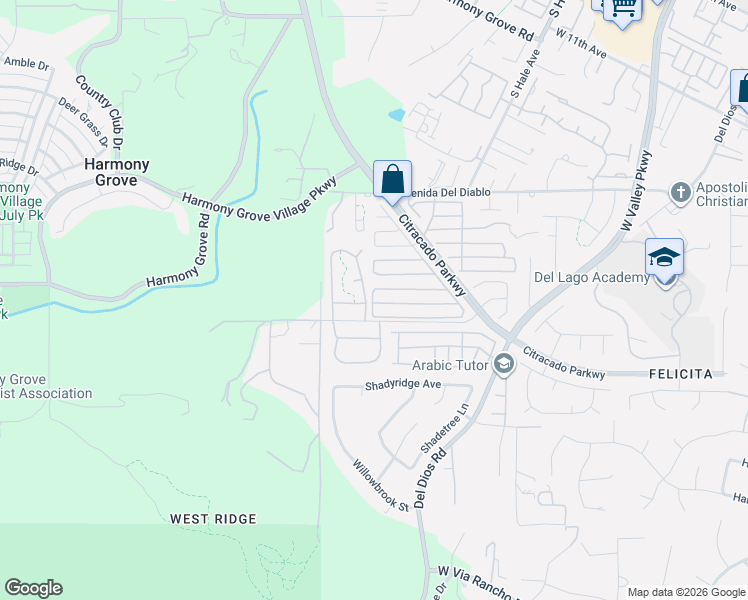 map of restaurants, bars, coffee shops, grocery stores, and more near 2171 Gibraltar Glen in Escondido