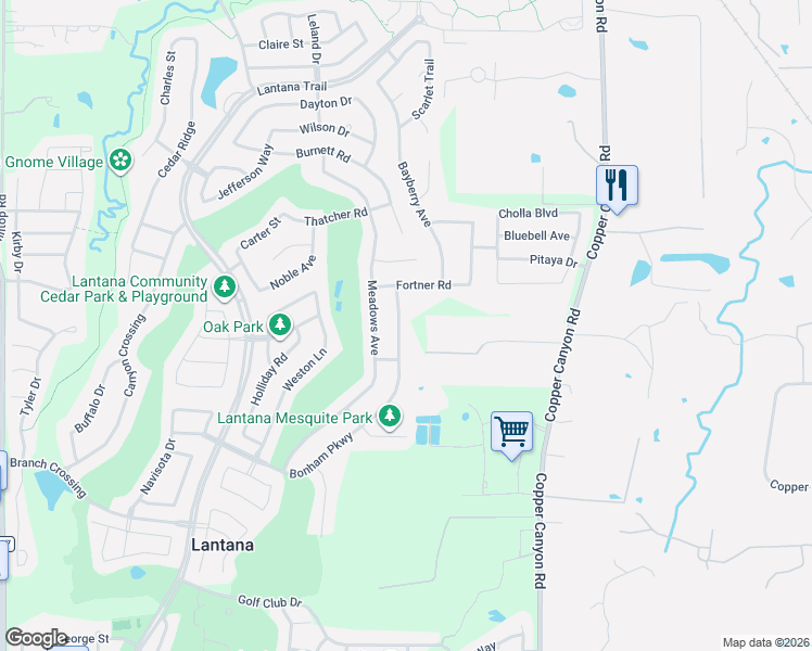 map of restaurants, bars, coffee shops, grocery stores, and more near 1570 Bonham Parkway in Argyle